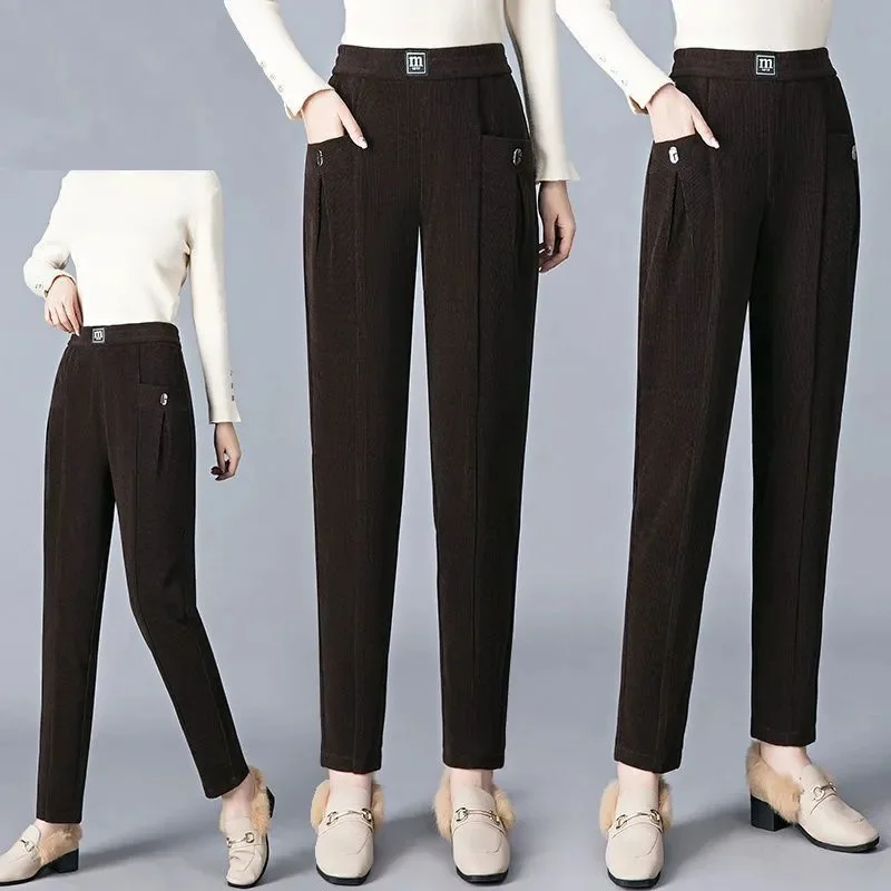 Corduroy Harem Pants Women 2025 Spring Autumn Winter New High Waist Trousers High Quality Chenille Mother Casual Pants Female