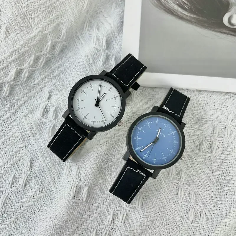 Montre de couple minimaliste en silicone pour hommes et femmes, horloge à quartz décontractée, noir et blanc, montre Leon, marque de luxe, 2024, 2 pièces