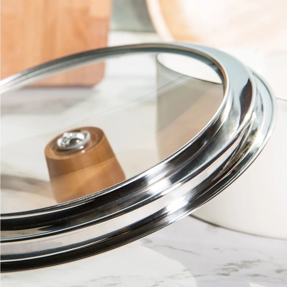 

Stainless Steel Pot Lid with Transparent Window Anti Splashing Heat Resistant Wooden Bead Easy Clean Kitchen Gadget