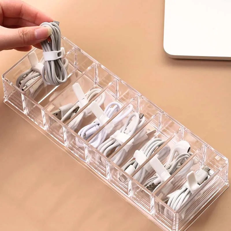 Transparent multi-functional drawer tidying up compartment storage box desktop data charging line earphone storage box dust coll