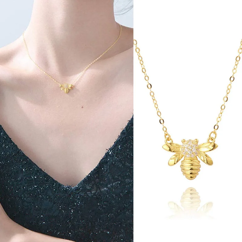 Huitan Chic Zarte Biene Halskette Dame Exquisite Täglich Tragbare Accessoires mit Hellem Zirkonia Modeschmuck für Frauen