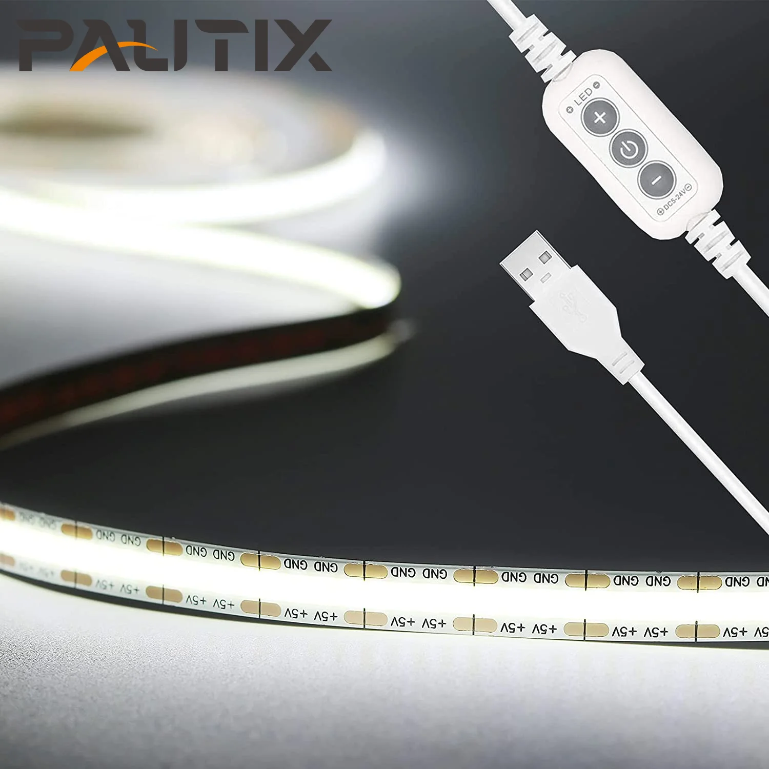 Pautix-tira de luces LED COB de alta densidad, cinta luminosa lineal Flexible, regulable, USB, 5V, 2M, K-2700 6000K, 320LED