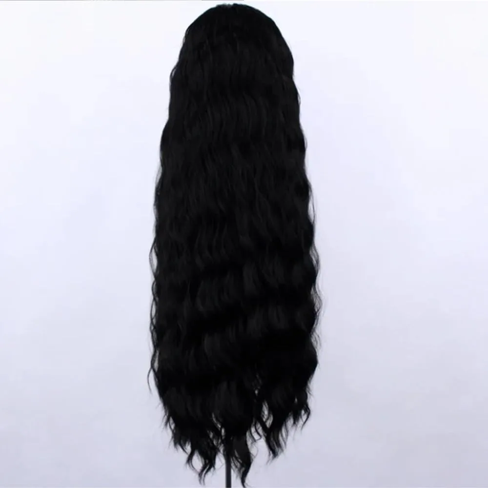 Black Mixed White Hair Loose Deep Frontal Wig Water Wave Lace Front Wig Heat Resistant Natural Hairline Fiber Hair Daily Wear