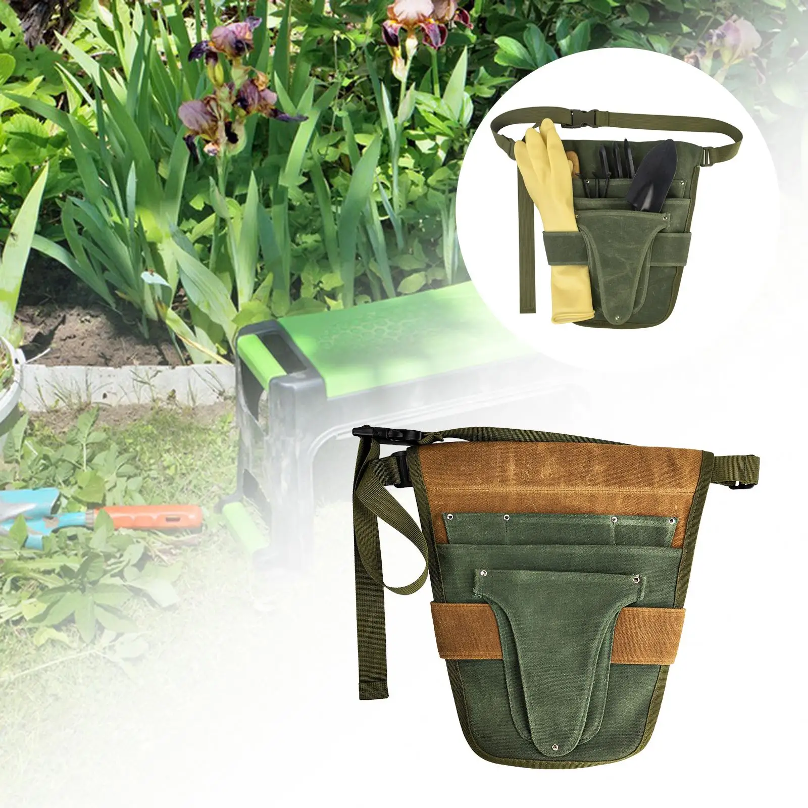 Bolsa de cinturón de herramientas de lona para jardín, almacenamiento de múltiples bolsillos, impermeable, portátil, tijeras duraderas, cortacésped para el hogar, hombres y mujeres