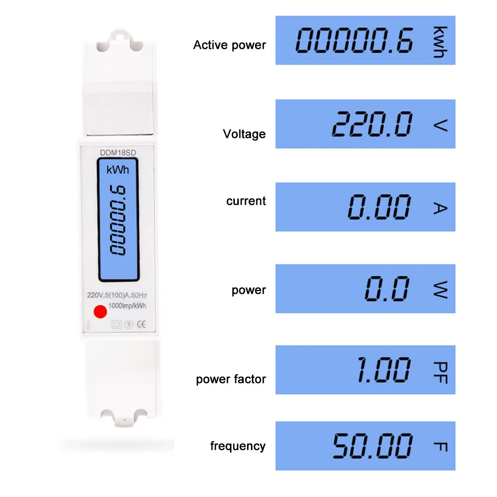 Watt Hour Din Rail LCD Display Electric Measurement Multifunctional Voltage Tester Current Low Power Energy Meter