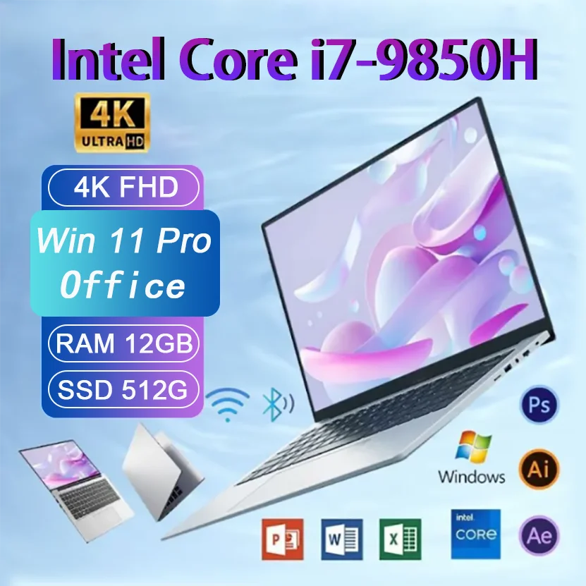 

Laptop Intel Core i7-9850H 14.1 Inch 12GB RAM 512GB SSD Lightweight Business Computer Notebook FHD Gaming Portable Windows 11