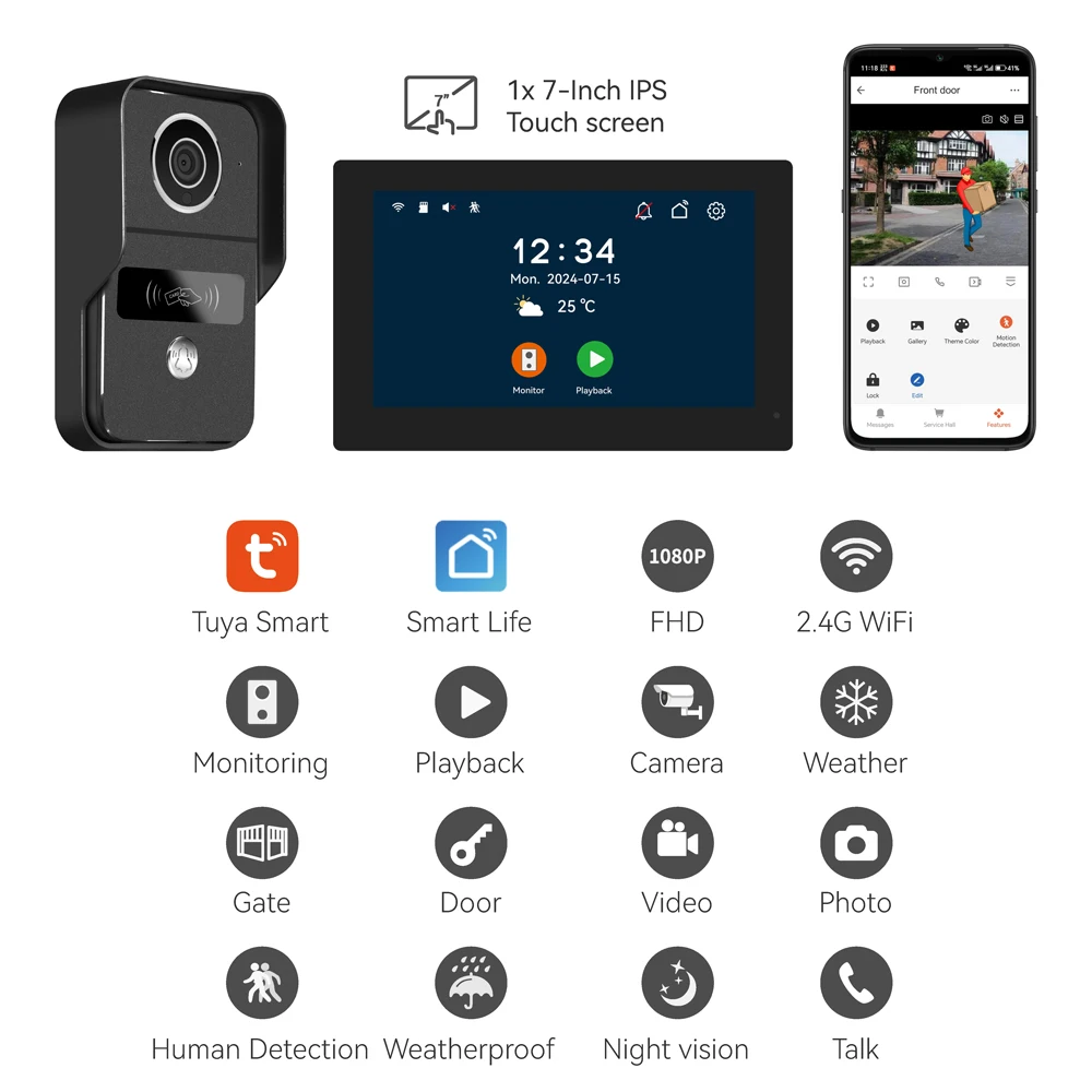 HD 1080P 2-Draht 7/10 Zoll Touch-Monitor WLAN-Gegensprechanlage Video-Türklingel-System für Zuhause Tuya Smart Life APP – Detail 1