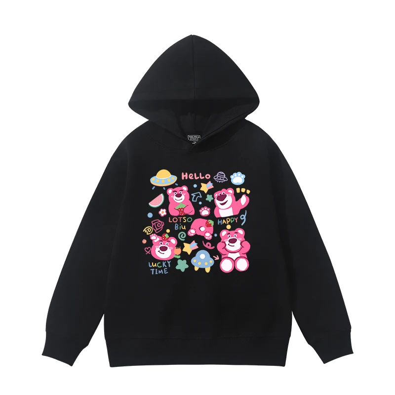 

2025 Stylish and Cute Disney Strawberry Bear Children's Clothing Pullover Sports Hoodie, Autumn Outdoor Casual Children's Hoodie