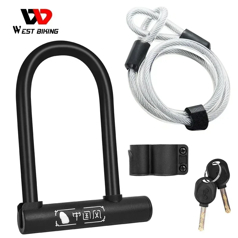 

WEST BIKING Bicycle U Lock MTB Road Bike Padlock 2 Keys Anti-theft Safety Motorcycle Scooter Cycling Lock Bicycle Accessories