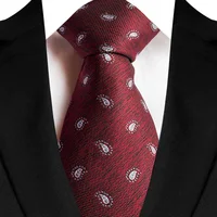 New Design Wedding 8CM Men Tie Dark Red Striped Paisley Flower Neckties For Men Business Party Groom Collar Accessories Gift 2