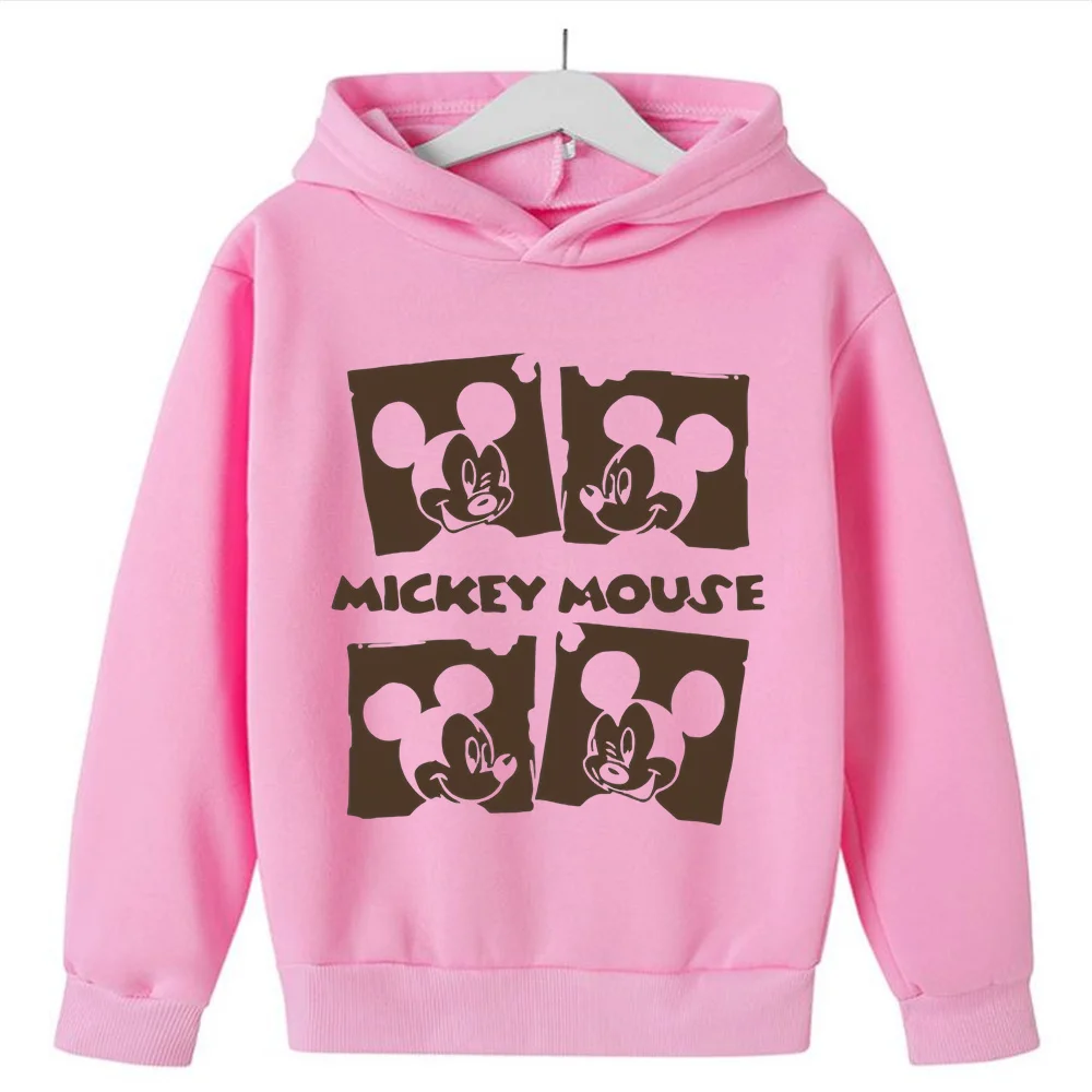 2024 New Disney Mickey Harajuku Children's Hoodie Girls Clothing Boys Infant Clothing Autumn Warm Sportswear Street Casual Top