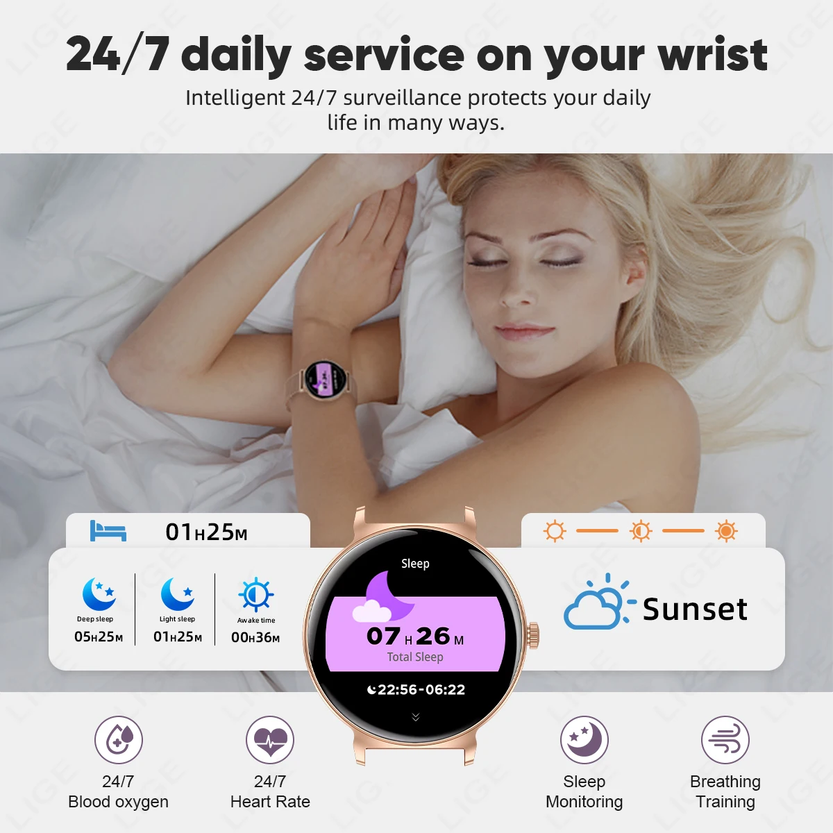 Ultradünne 1,27 Zoll Smart Watch Damen Herzfrequenzmesser Musik Bluetooth Anruf Smart Armbanduhr Damen Smartwatch für Android iOS