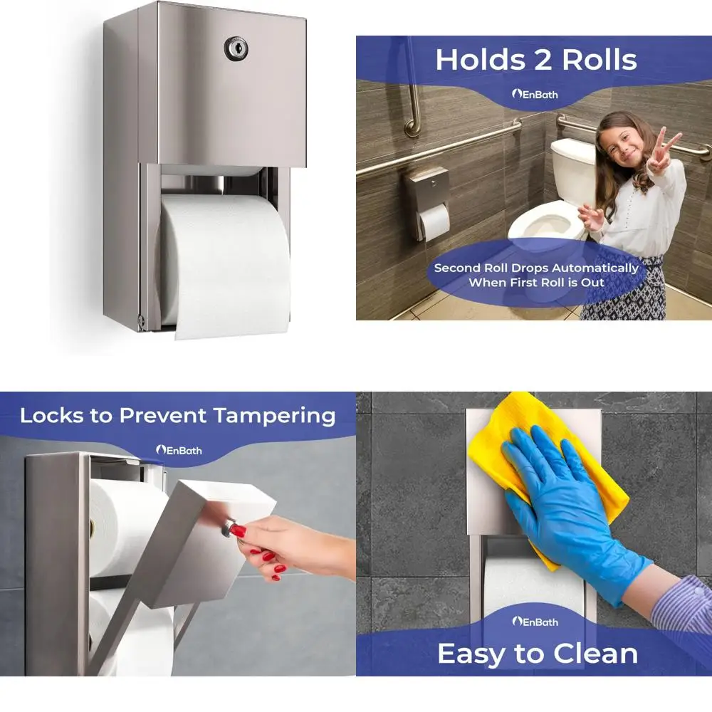 

Stainless Steel Dual Roll Toilet Paper Dispenser - Wall Mounted Locking Bathroom Tissue Holder for Enhanced Hygiene and Convenie