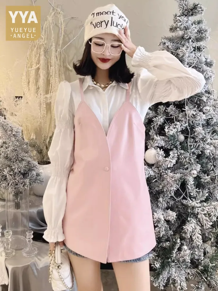 

Real Sheepskin Sleeveless Jacket Women New Spring Slim Fit Genuine Leather Vest Single Button Spaghetti Strap Fashion Waistcoat