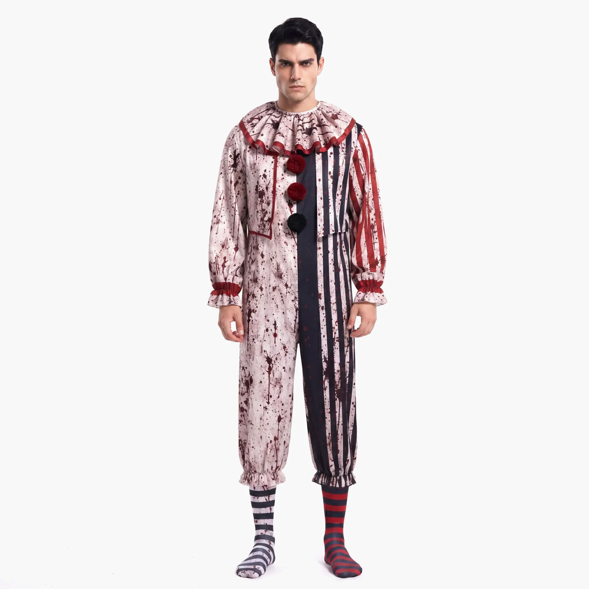 Bloody Horror Clown Cosplay Costume Women Gothic Harlequin Cosplay Dress With Gloves and Stockings Halloween Carnival Outfit view 4