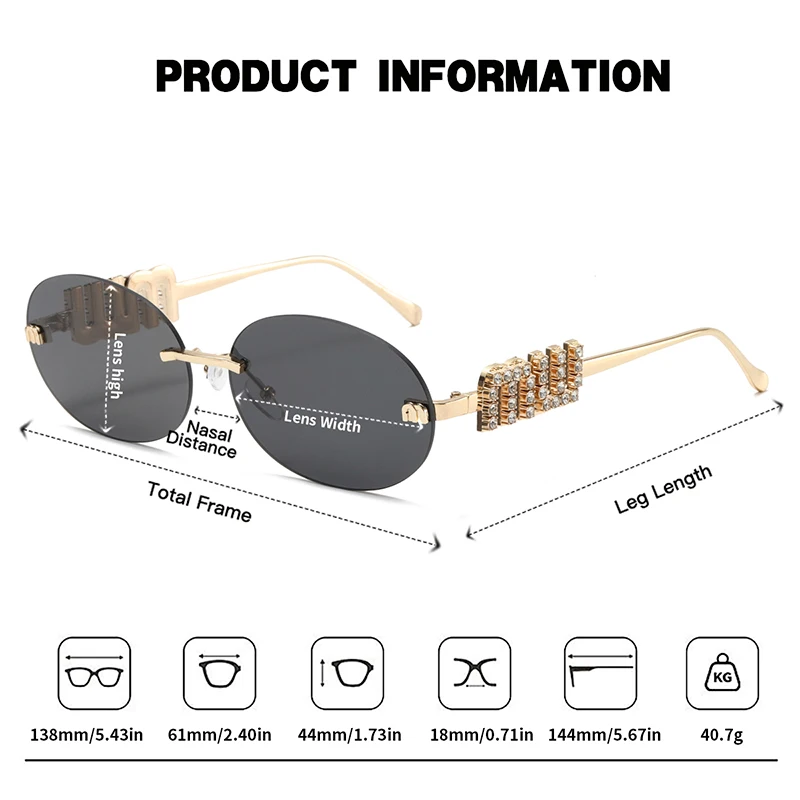 JUNCTURE Oval Frame Sunglasses New Rimless Cut Edge Personality Glasses Fashion Design Sense Small Frame Sun Glasses UV400