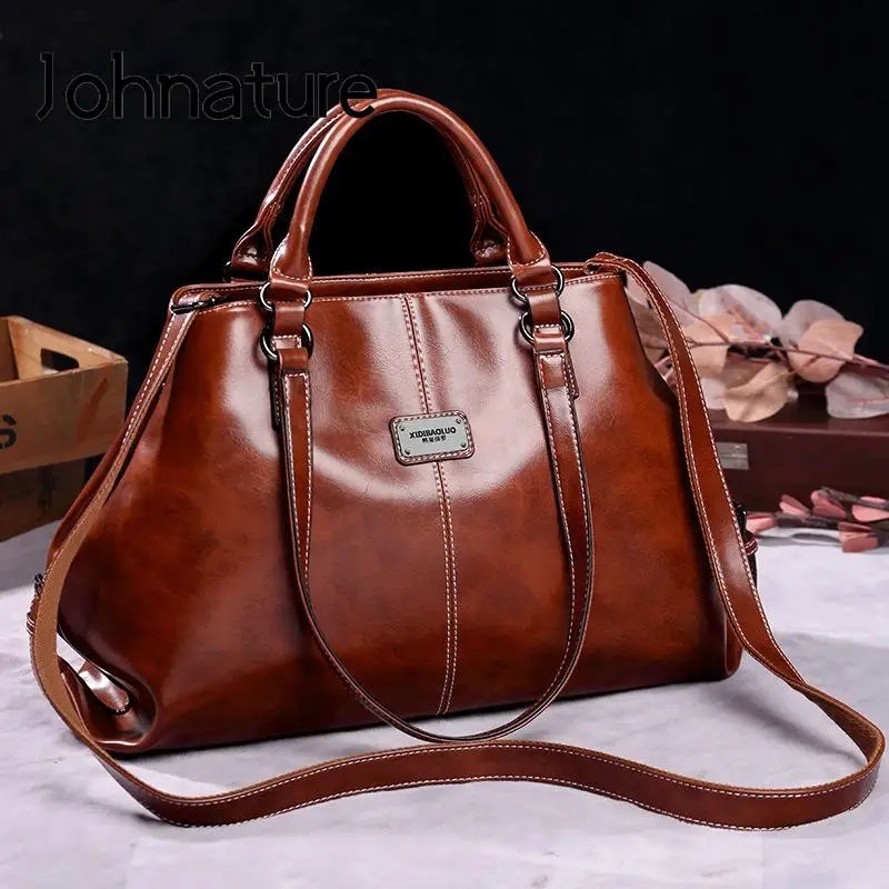 

Johnature Fashion Women Big Bag 2024 New Versatile Handbag Large Capacity Leather Casual Tote Leisure Shoulder & Crossbody Bags