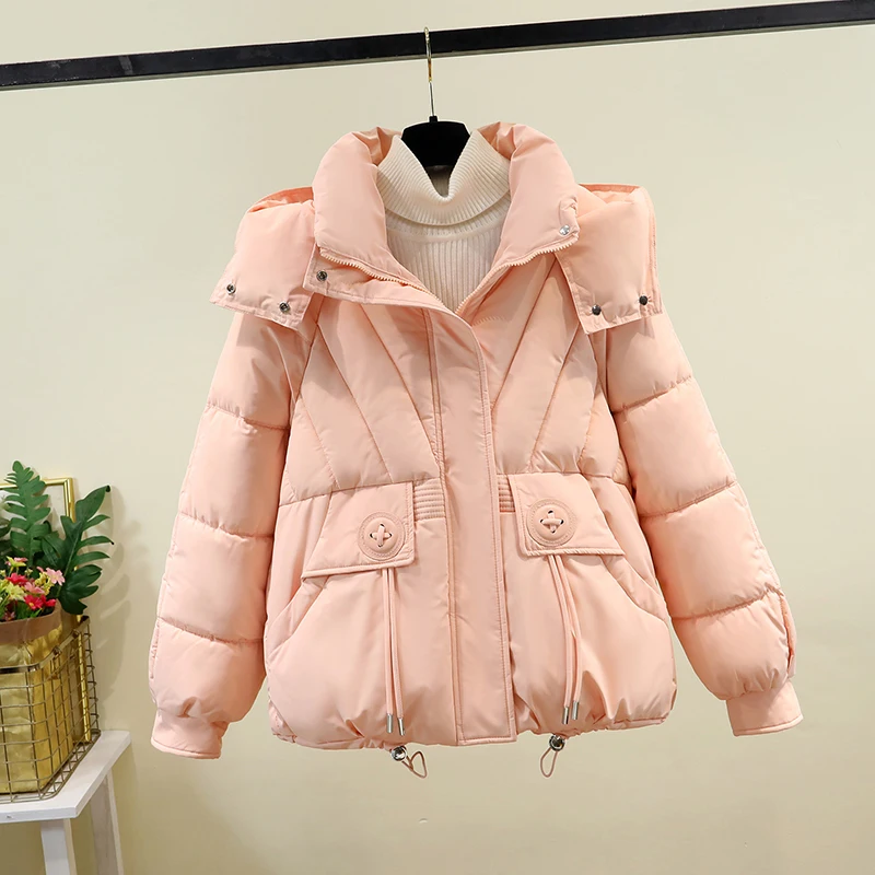 

Women's ort Thiened Winter Cotton Jaet 2025 Korean Sle Durable Warm down Coat Zipper Closure Long Sve Hooded