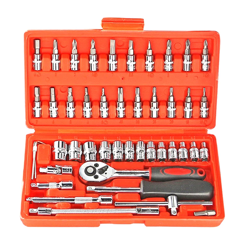 Professional Car Repair Tool Set Motorcycle Toolbox Set 46-Piece Set Car Repair Kit Ratchet Wrench Set Sockets Auto Repair Tools