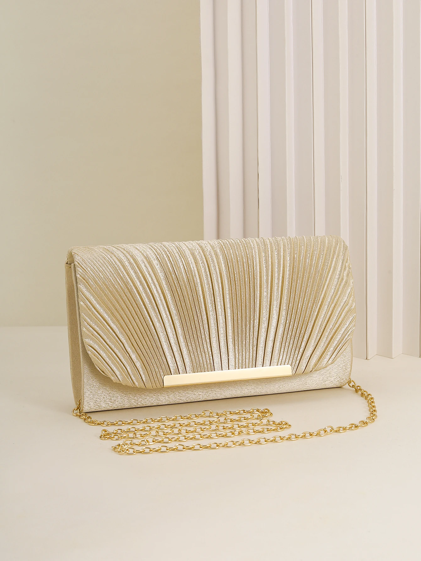 Damen-Abendtasche, Neue Kleine Quadratische Tasche mit Kette, Plissee-Design, Geeignet für Partys, Hochzeiten, Bälle, Bankette – Detail 4