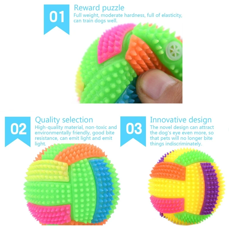 Dog Chew Toys for Small to Large Breed Dogs Squeak Glowing Balls Non-Toxic Rubber for Puppy Clean Teeth Relieve Boredom