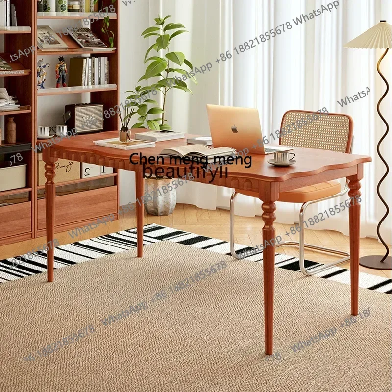 

D178 Solid Wood Stone Plate Desk Living Room Meal Desk Integrated Study French Retro Work Computer Desk