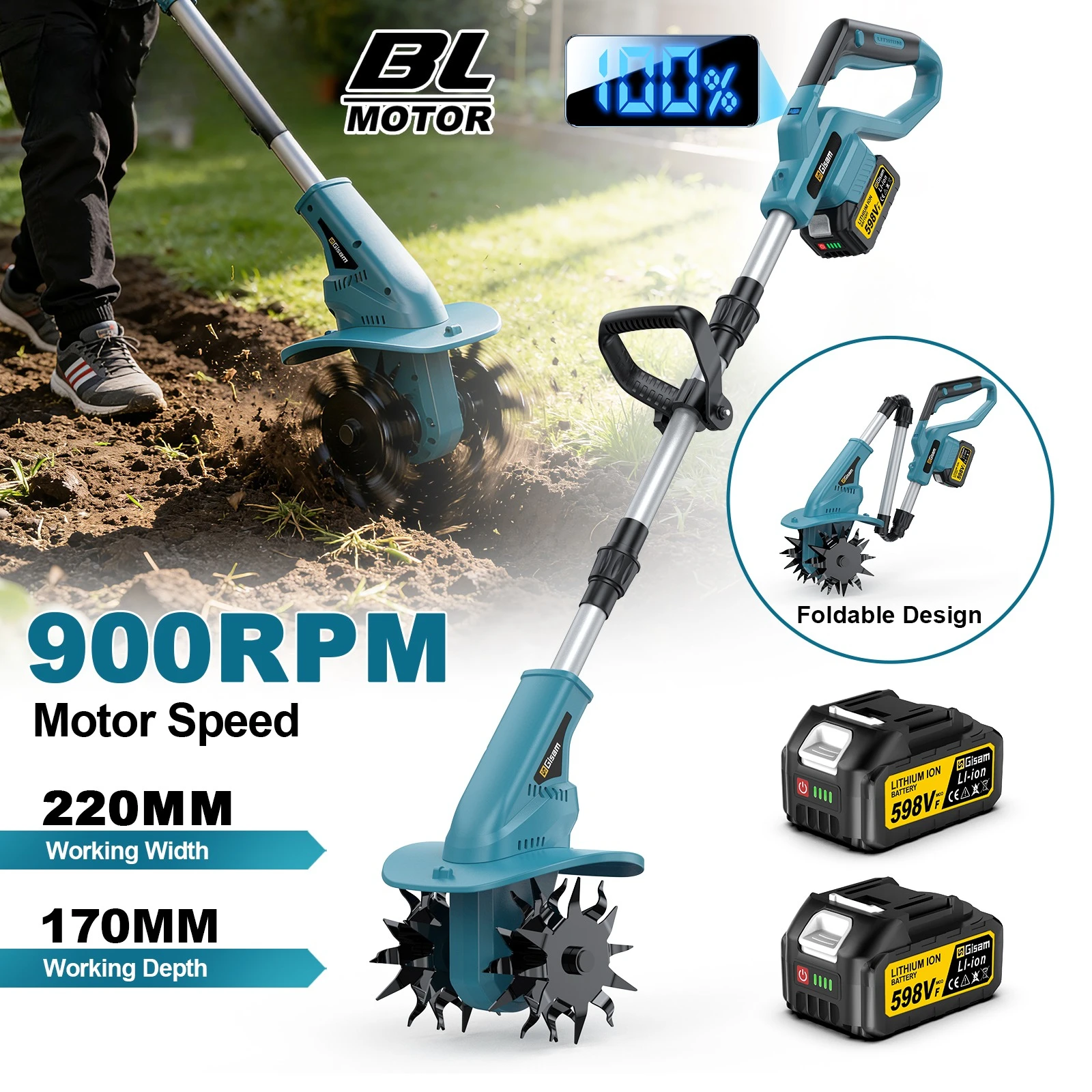 Brushless Electric Rototiller Tiller 220mm Cordless Lawn Mower Cultivator Scarifier Garden Clean Tool For Makita 18V Battery Pin