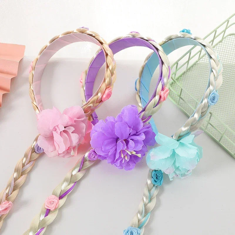 Little Girls Princess Dress Up Weaving Braid Flower Headband Elsa Cinderella Aurora Rapunzel Cosplay Accessories Toddler Hair