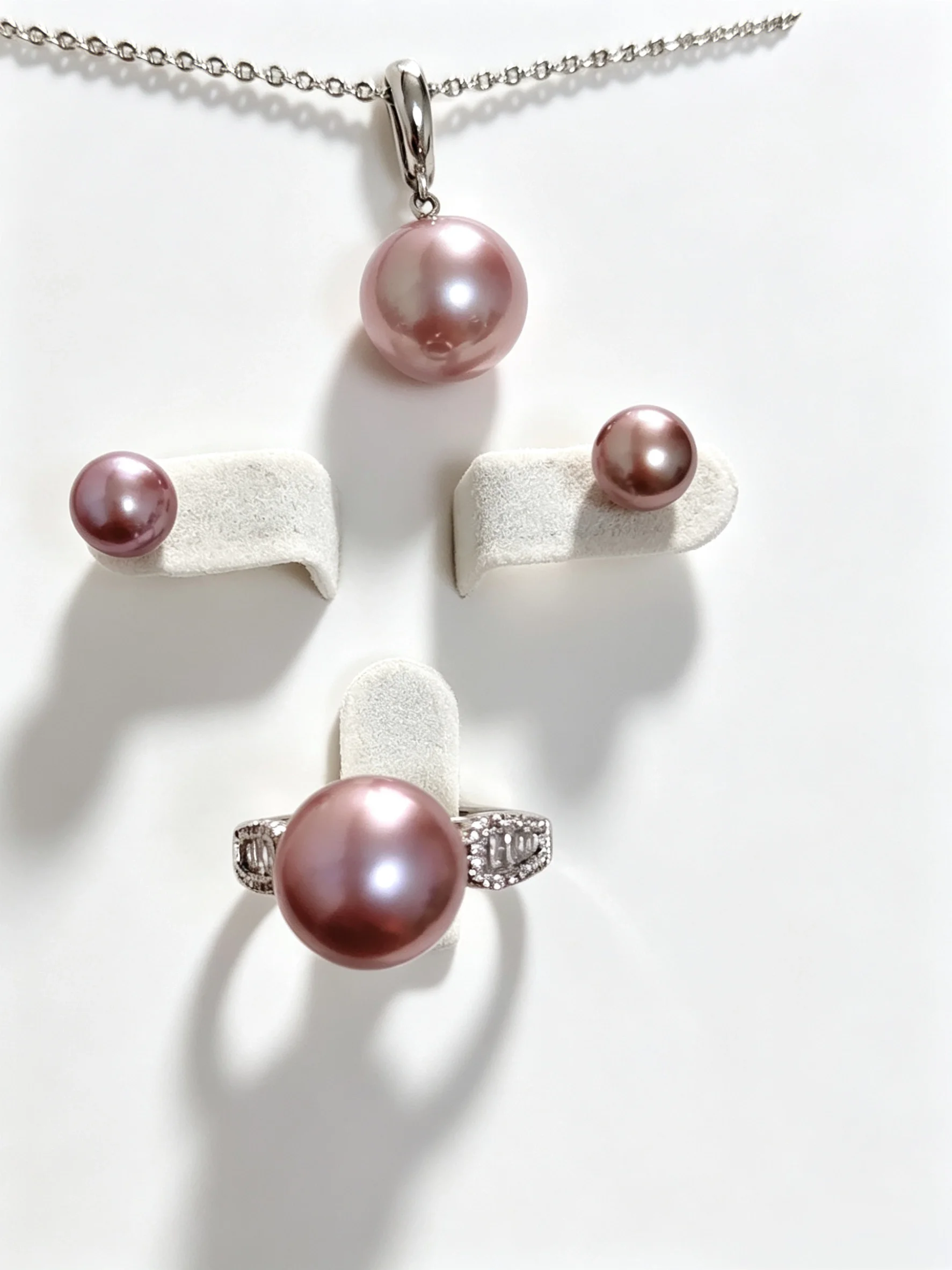 Natural Pearl Ring Pendant AAAA10-11mm+8-9mm Earrings Nanhai Purple Pearl Set 925s/can also be sold separately