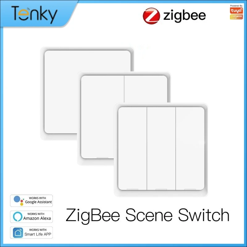 Interruptor de Escena Inteligente inalámbrico Tuya ZigBee, 1, 2, 3, 4 entradas, puerta de enlace, Control de vida inteligente, funciona con Alexa y Google, 1-3 piezas