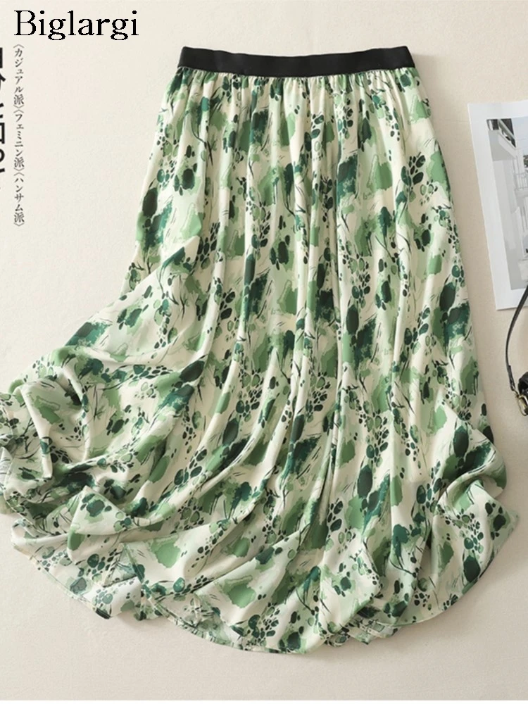 

Oversized Summer Skirt Women Floral Print Fashion Ruffle Pleated Loose Casual Ladies Skirts High Waist Woman Skirt