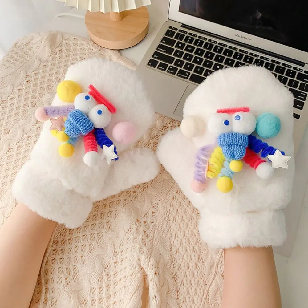 New Warm Winter Gloves Velvet Solid Color Plush Gloves Fluffy Thickened Mitten Gloves for Women