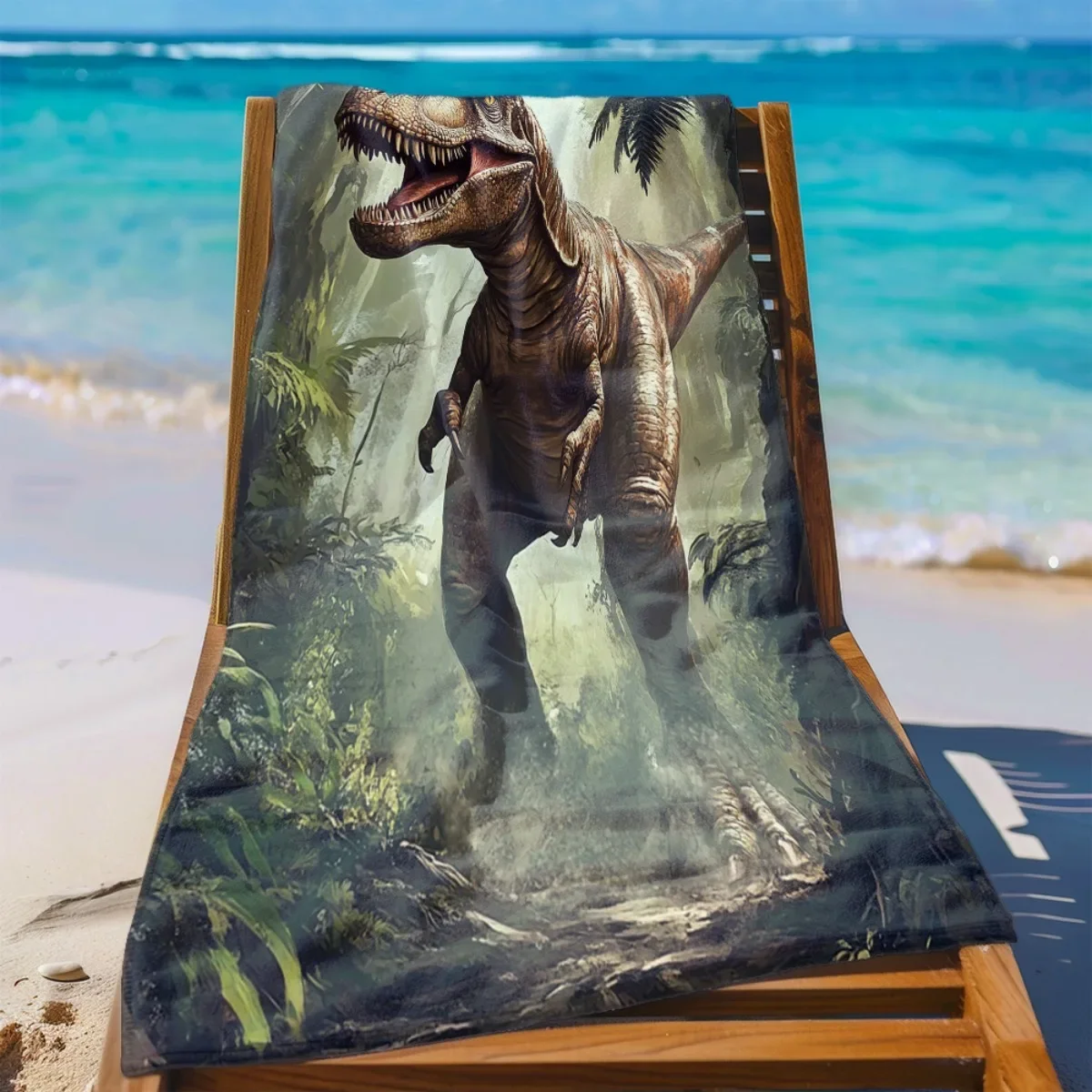 Realistic style Tyrannosaurus rex theme polyester microfiber beach towel is highly absorbent, suitable for swimming and beach