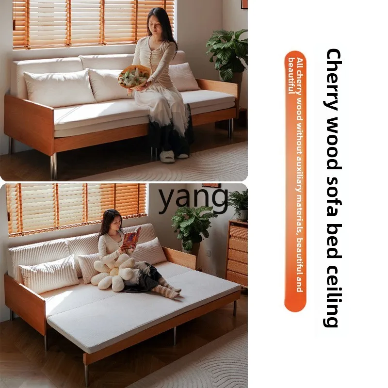 LT all solid wood pull-out type three-person sitting and sleeping dual-purpose folding pull-out sofa bed