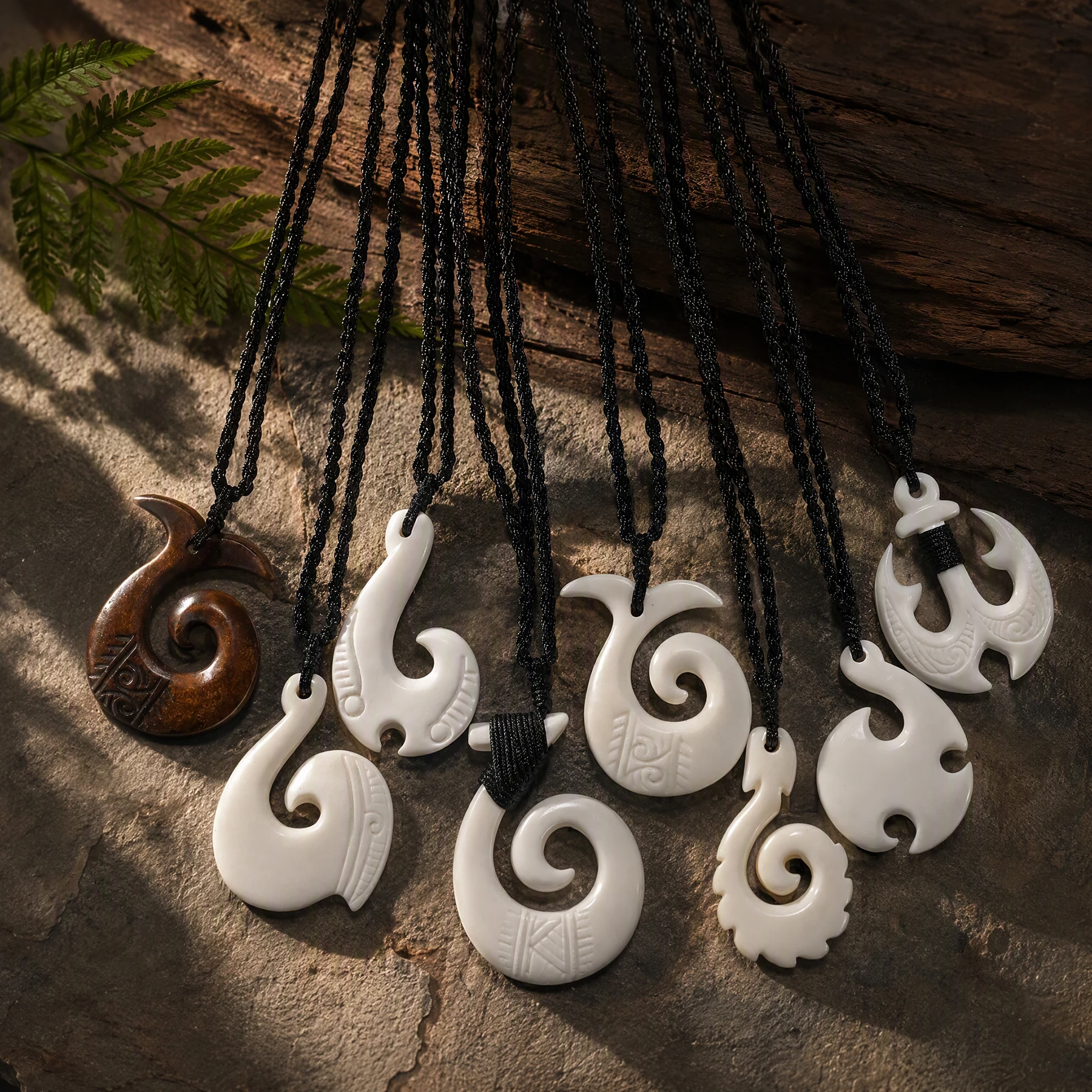 1PC Hawaii Surfer Schmuck handgemachte geschnitzte Yak Knochen Fisch Haken Anhänger Neuseeland Maori Tribal Halsband Damen Herren Halskette – Detail 6