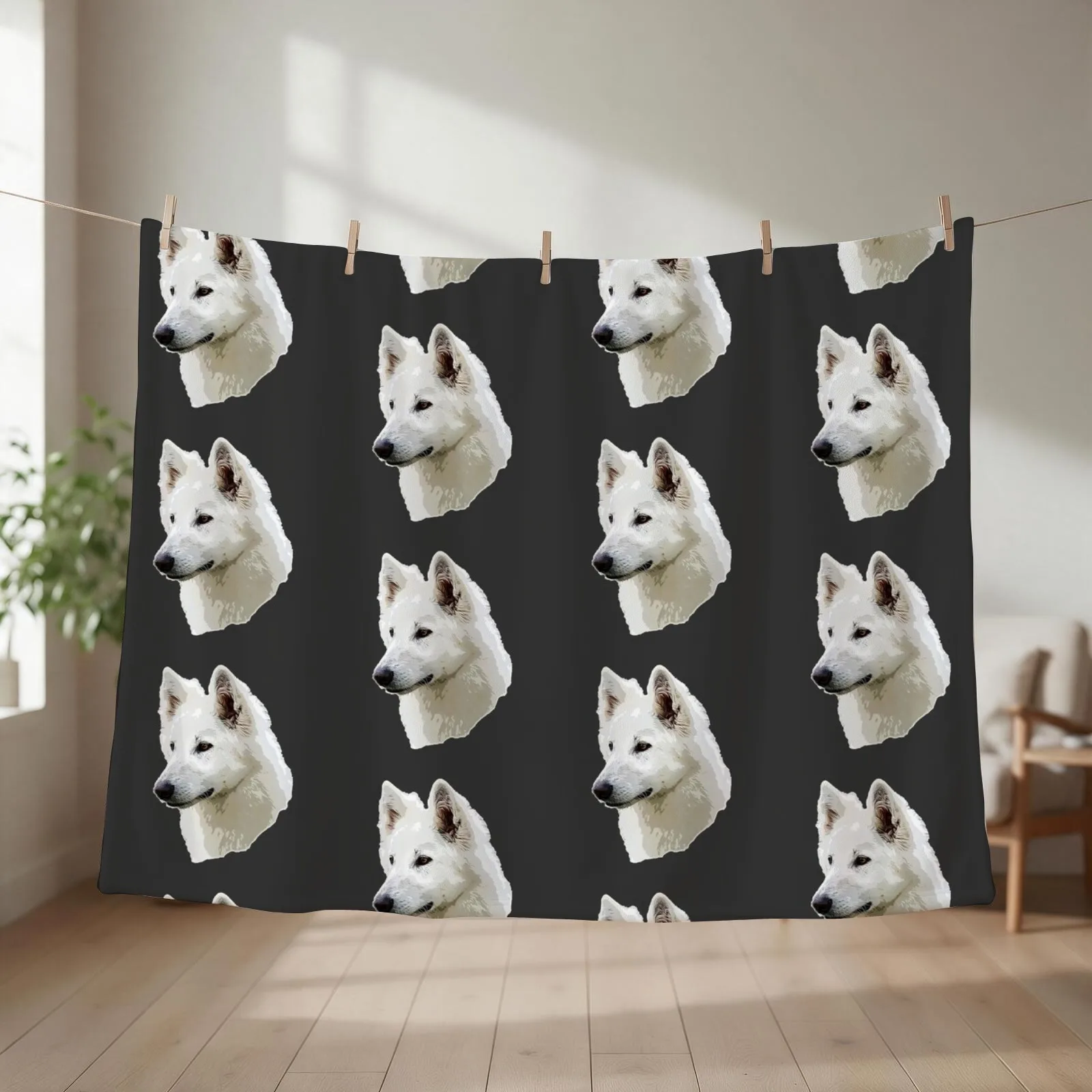White Swiss Shepherd Stunning White Dog Throw Blanket couch cozy soft plush fuzzy picnic outdoor blanket