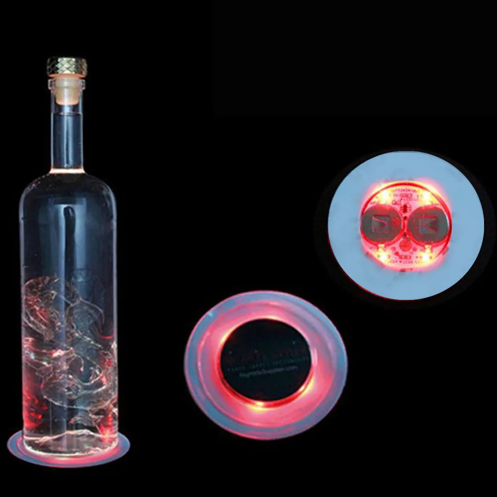 LED Coasters 4 Lights Foam Core Board 3 Modes Wine Bottle Party Battery Powered Stable Nightclub Color Changing Drinking Glass