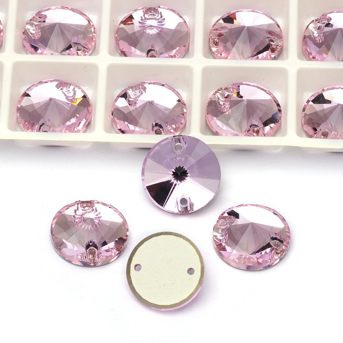 Hellrosa K9 Glas Strasssteine zum Aufnähen, DIY Flache Glaskristalle für Kleidungsstücke, Handarbeiten, Nähen, Hochzeitskleider – Detail 4