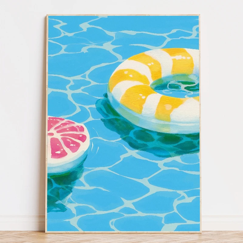 الملونة بركة تعويم عوامة النجاة شجرة النخيل اللوحة الملصقات قماش الطباعة الحديثة جدار صورة فنية لهدايا ديكور المنزل الشاطئ