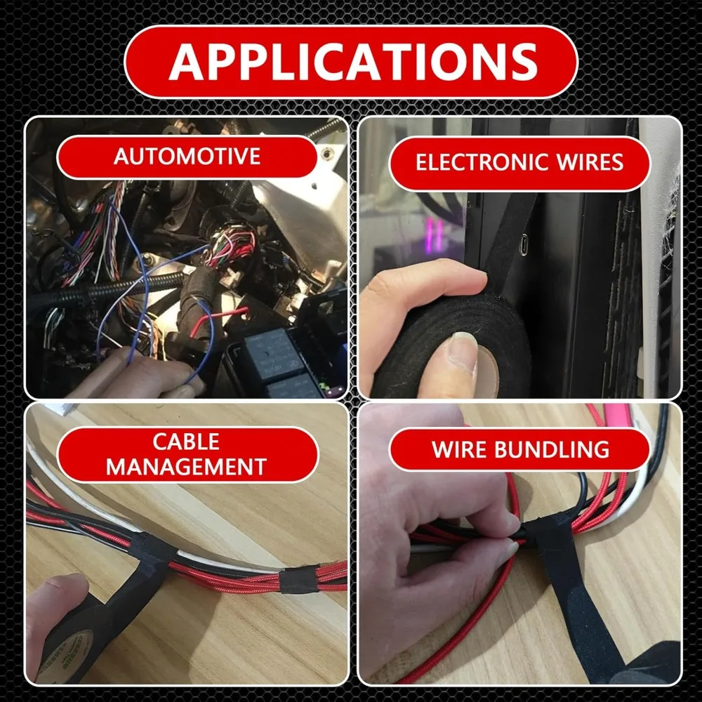 شريط تسخير الأسلاك SWRT، شريط أسود ذاتي اللصق للاستخدام في السيارات، غلاف سلك شريطي من القماش، مقاومة لدرجات الحرارة العالية.