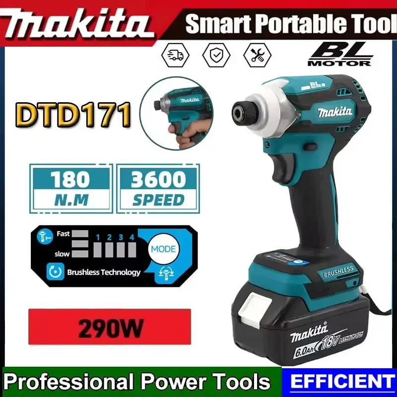 

Аккумуляторный ударный шуруповерт Makita DTD171 с бесщеточным двигателем, 18В, без АКБ и ЗУ, только инструмент