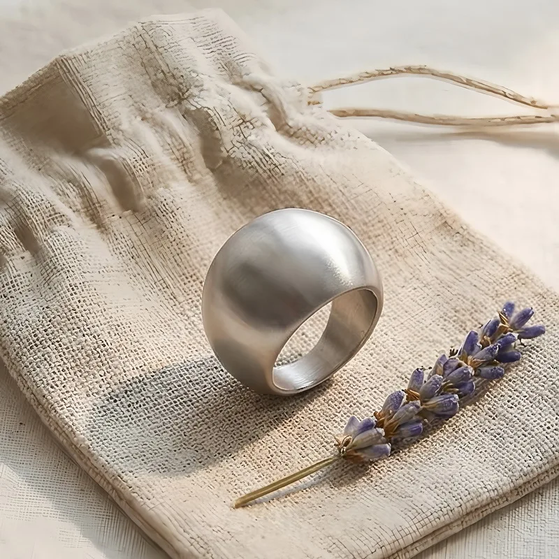 High-End Stainless Steel Brushed Surface Round Ring Exaggerated Personality Temperament Fashionable Ring for Women