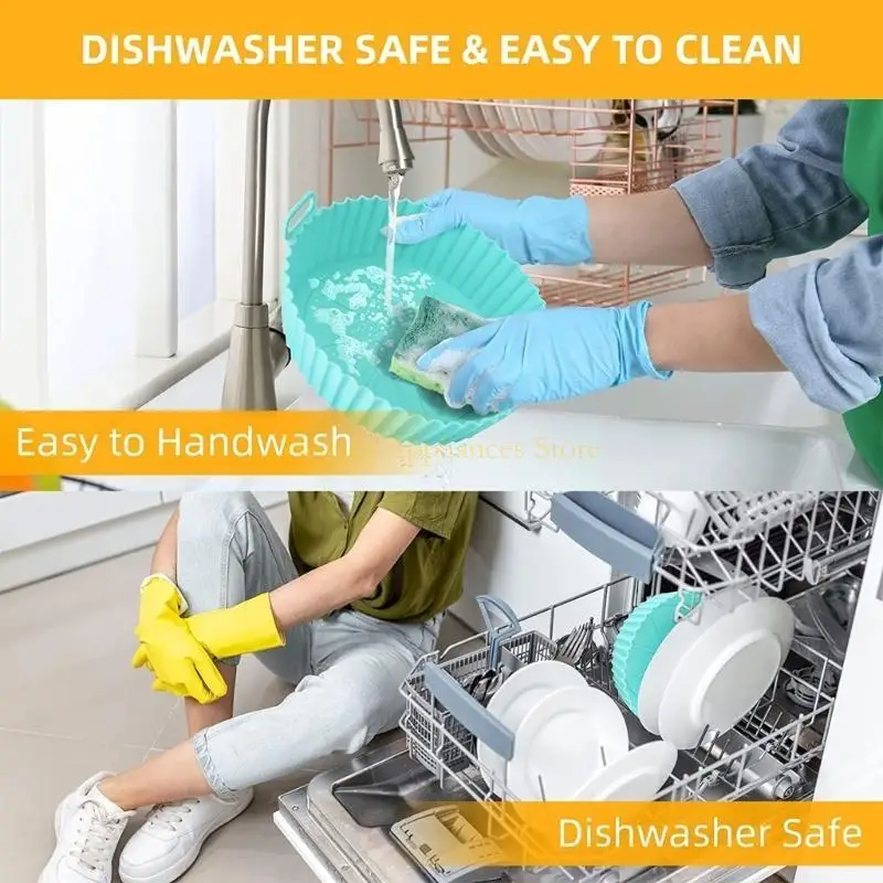 D0AB 2PCS 재사용 가능한 에어 프라이어 실리콘 냄비 내열 실리콘 라이너 사용하기 쉬운