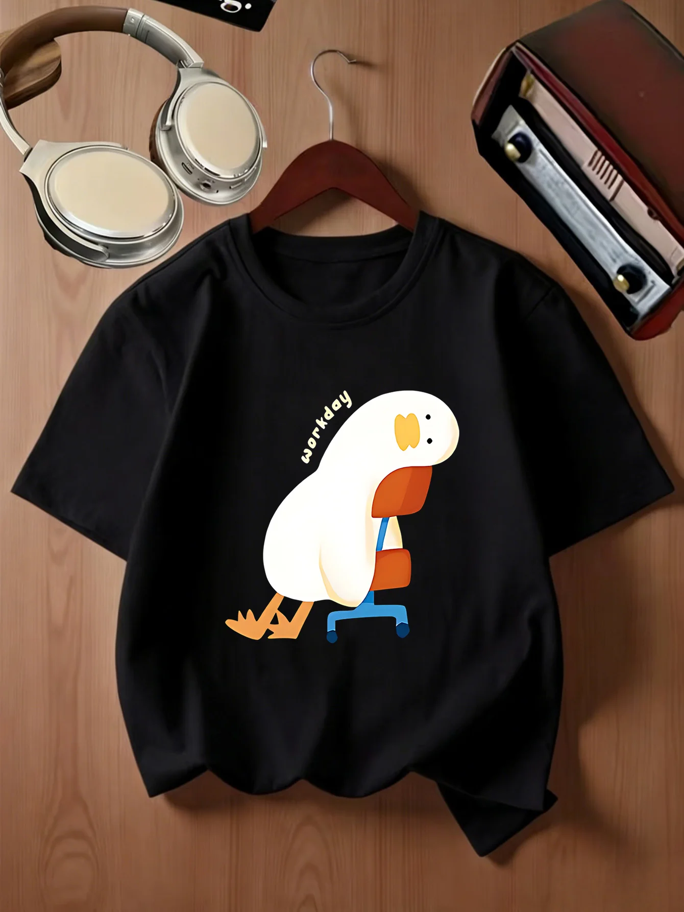 Cute Sleepy Duck Workday Office Chair Art Print Kids T Shirt Boys Girls Family Matching Parent Child Summer Crew Neck Casual Tee