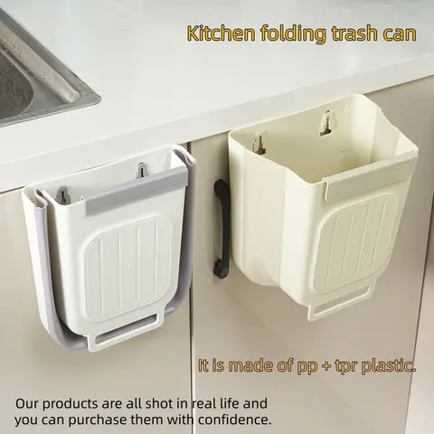 Lixeira de cozinha dobrável 6L, design suspenso, economia de espaço, lixeira doméstica para banheiro e cozinha