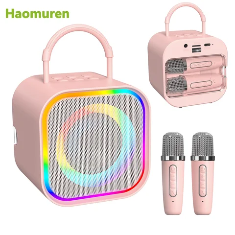 Haomuren Mini Machine de karaoké pour enfants filles Portable tout en un haut-parleur de karaoké Bluetooth avec 2 micro pour jouets de fête à domicile cadeaux
