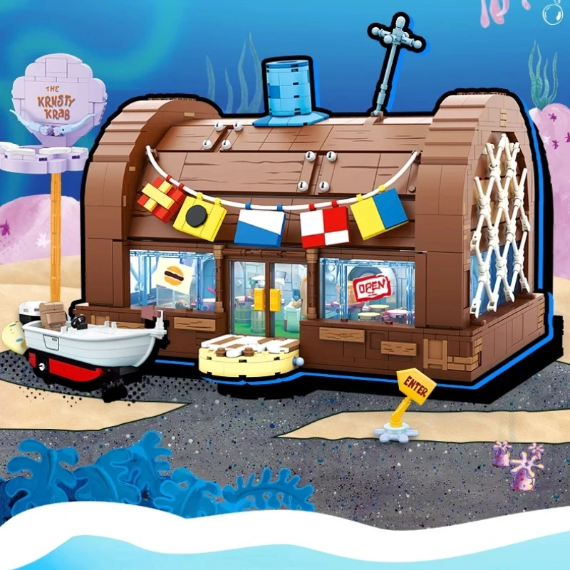 

Губка Боб мультфильм кристальный краб строительные блоки креативные сцены для столовой модель кирпичи настольные украшения игрушка для детей Рождественский подарок