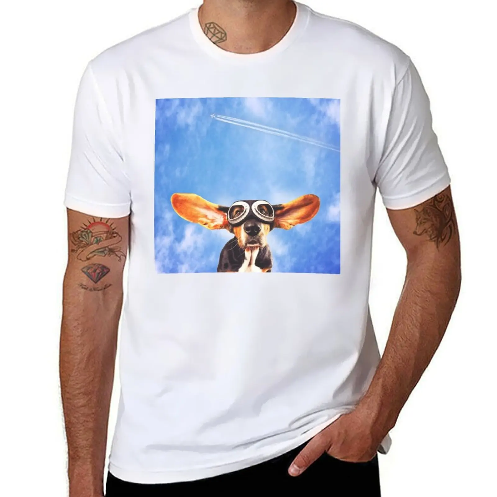

Flying Basset hound T-Shirt man t shirt designer t shirt custom print T-Shirt