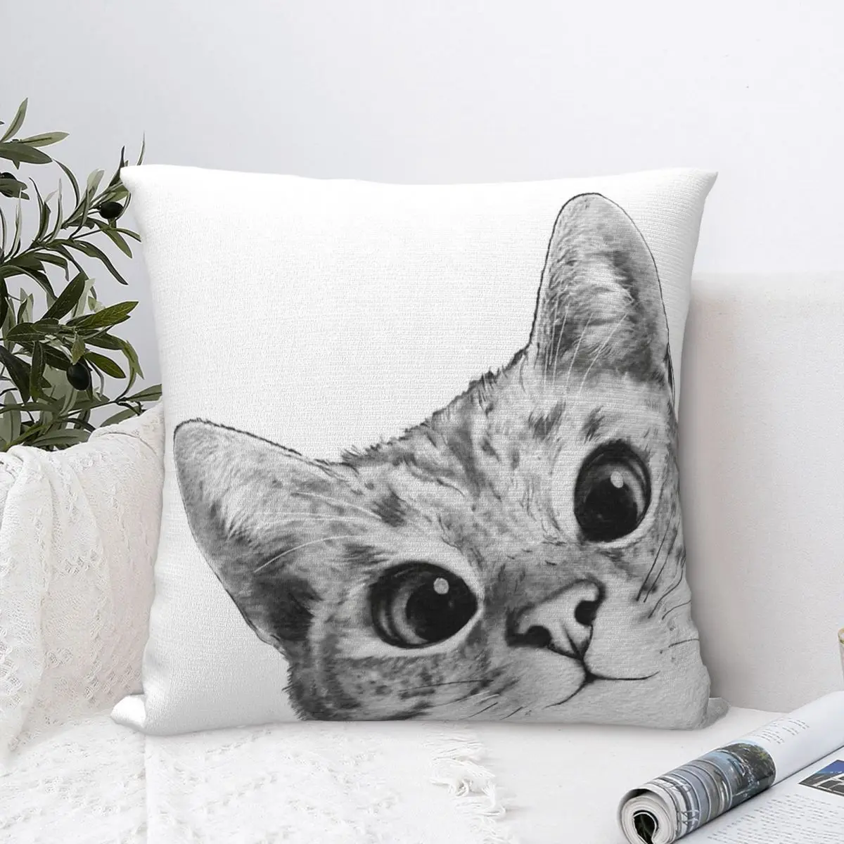 

Sneaky Cat Square Pillowcase Polyester Pillow Cover Velvet Cushion Decor Comfort Throw Pillow For Home Car