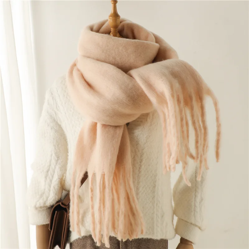 Women Solid Scarf Tassel Wrap Warm Shawl Thickening Neckerchief Fashion Soft Scarves For Europe America Autumn Winter 240cmX38cm